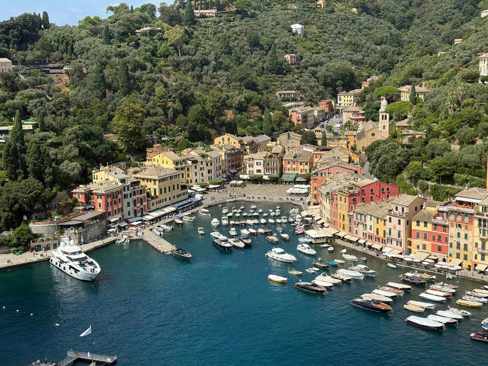 Portofino harbor with pastel houses and boats on the Italian Riviera